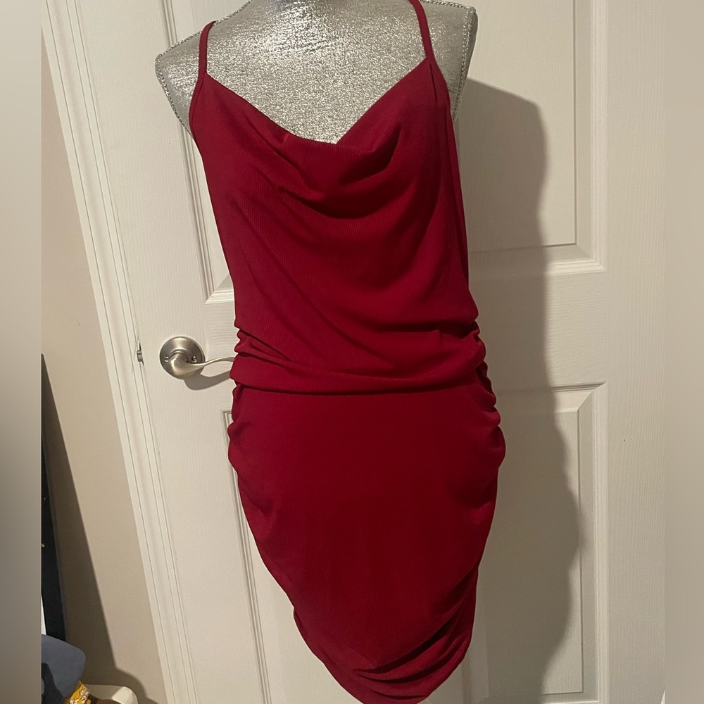Red cowl neck dress